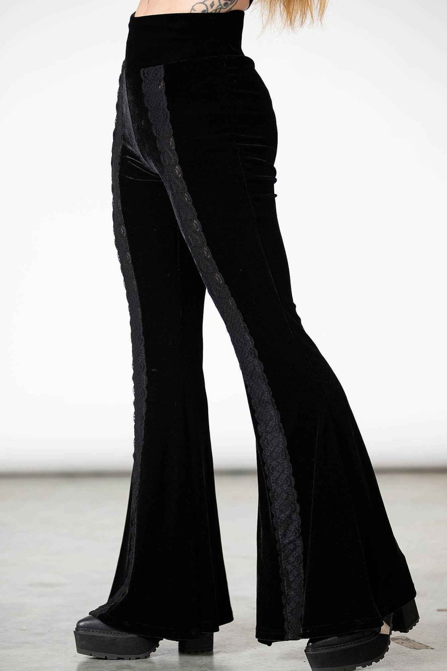 Women KILLSTAR Bottoms | Verna Velvet Bell Bottoms Black