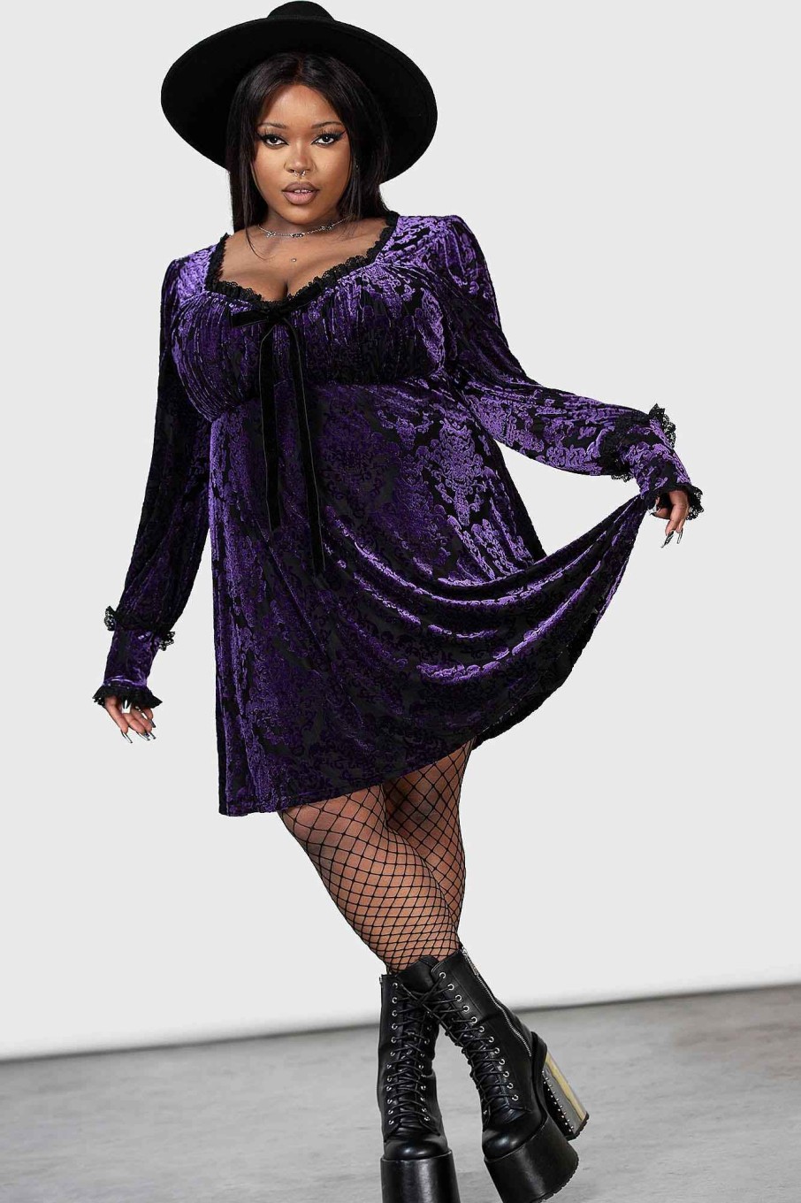 Plus KILLSTAR Co-Ords | Sitri Long Sleeve Dress [ ] [Plus] Purple